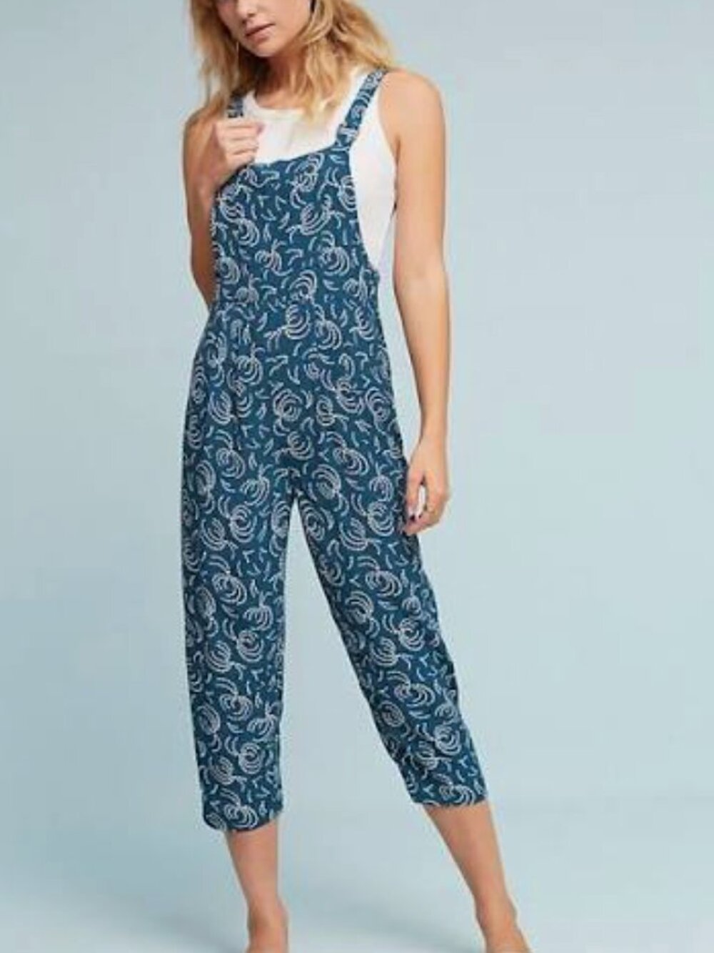 Maeve Anthropologie Navy Blue Tidal Jumpsuit XS Relaxed Tapered Leg Romper